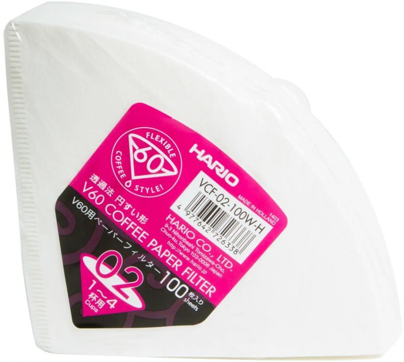Hario V60 VCF02100WH Size 02 Coffee Paper Filters, 100 pcs Crema