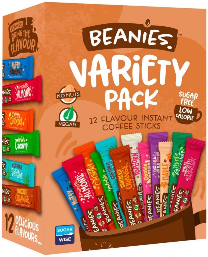 Beanies Variety Pack smaksatt snabbkaffe, 12 portionsförpackningar