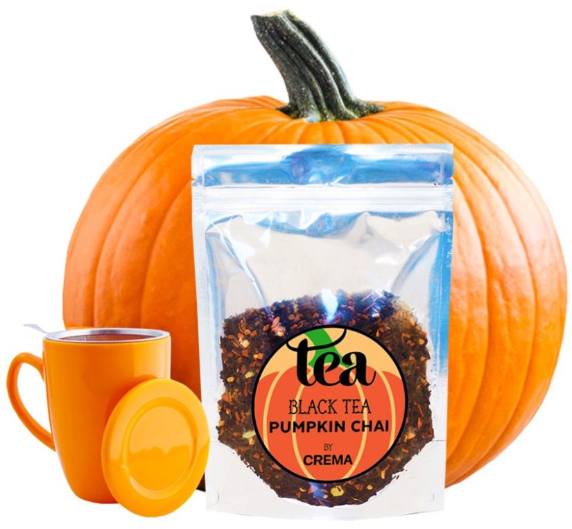 Crema Black Tea Pumpkin Chai 125 g + Shamila temugg, orange 350 ml