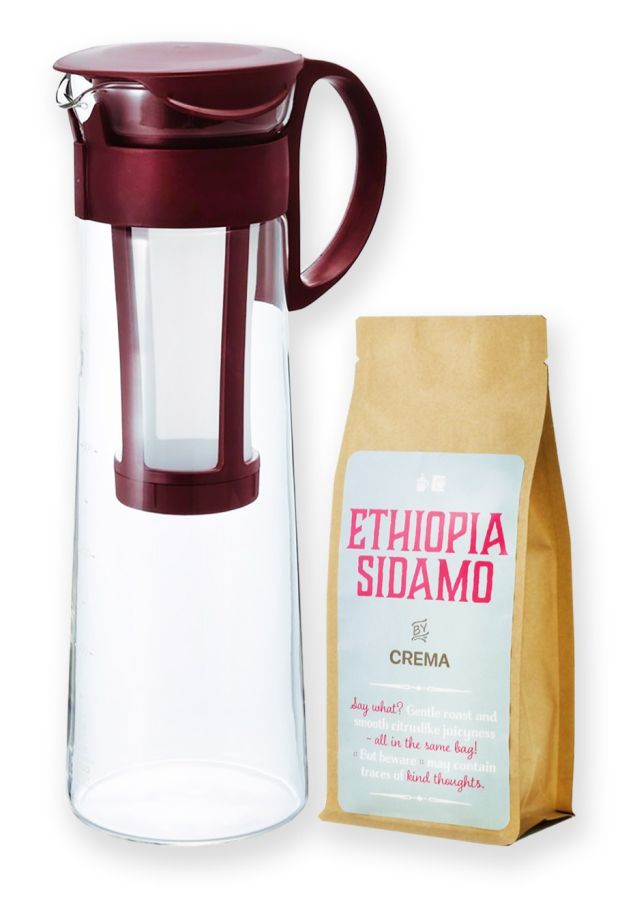 Hario Mizudashi Cold Brew Coffee Pot brun 1 l + Crema Ethiopia Sidamo 250 g