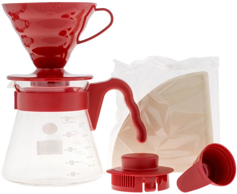 Hario V60-02 Pour Over Kit 700 ml, Red