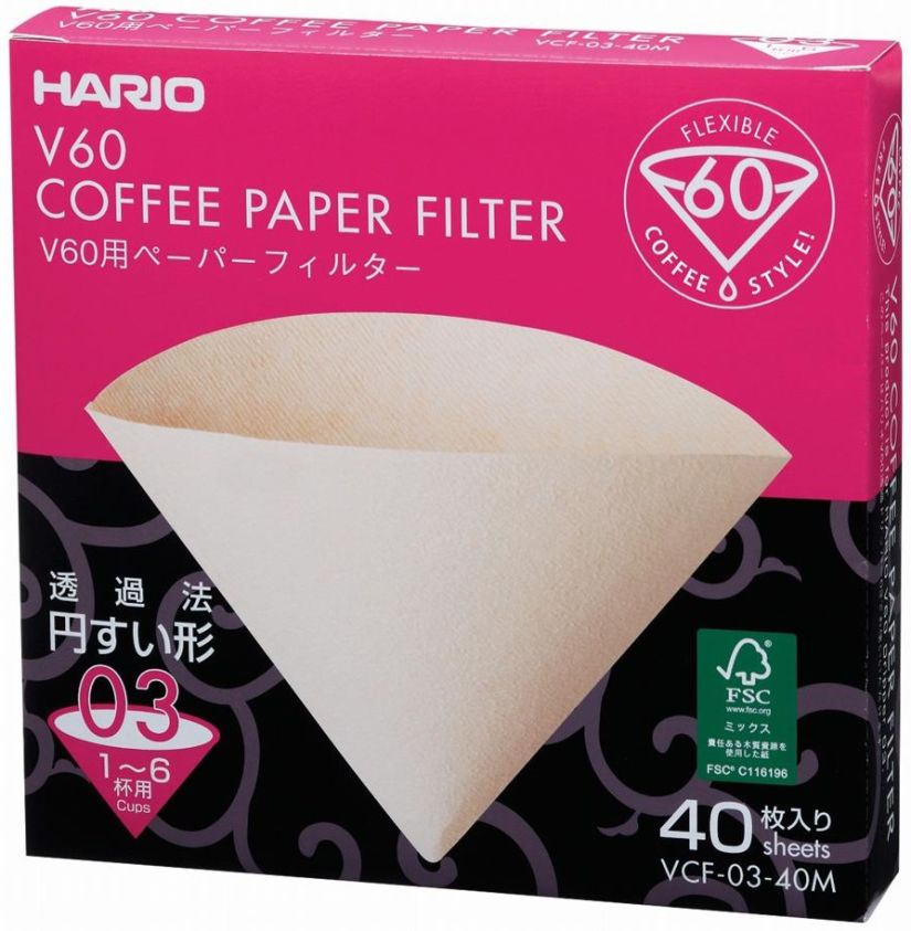 Hario V60 Misarashi oblekt kaffefilter storlek 03, 40 st i låda