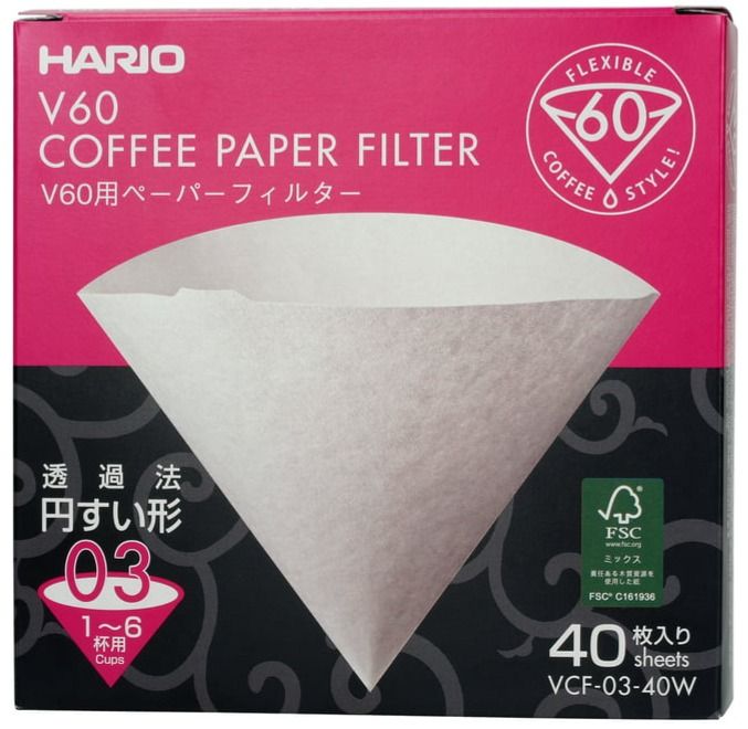 Hario V60 Size 03 Coffee Paper Filters, 40 pcs Box