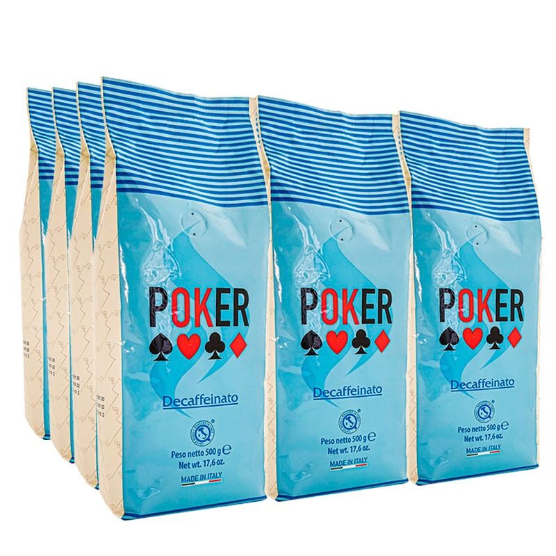 Poker Decaffeinato koffeinfria kaffebönor 12 x 500 g grossistförpackning