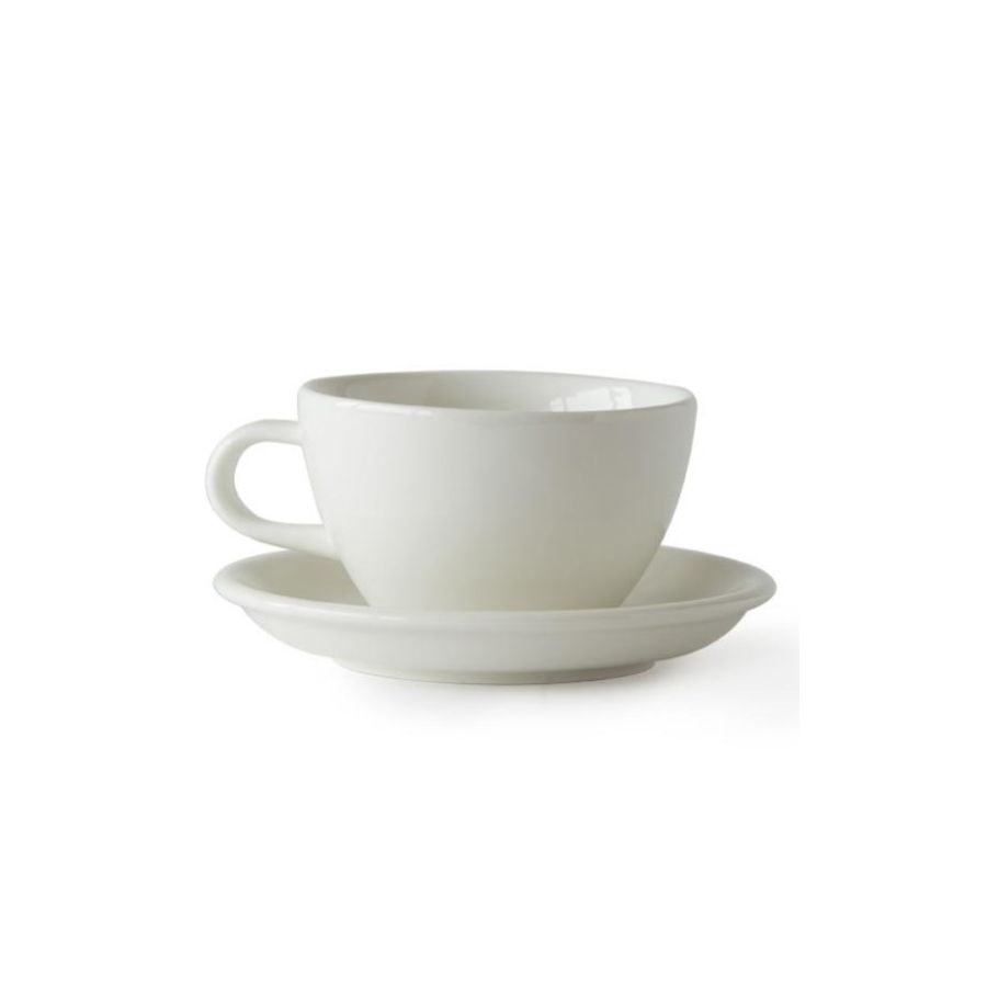 Acme Large Latte Cup 280 ml + Saucer 15 cm, Milk White