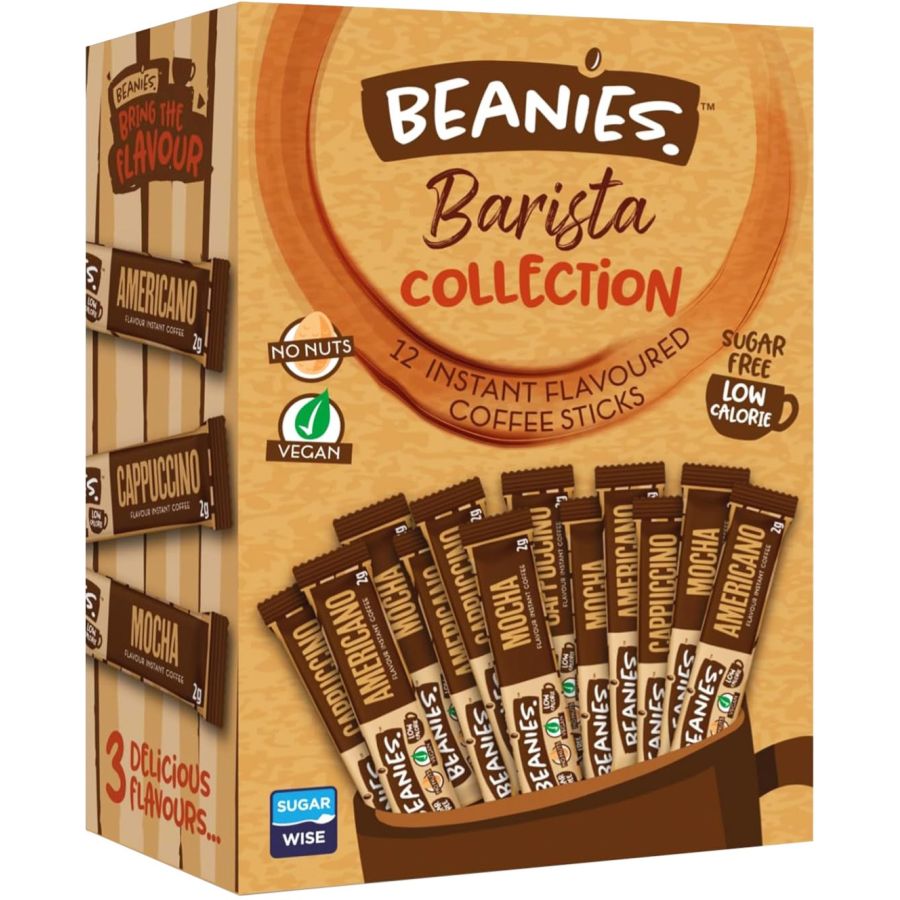 Beanies Barista Collection smaksatt snabbkaffe, 12 portionsförpackningar