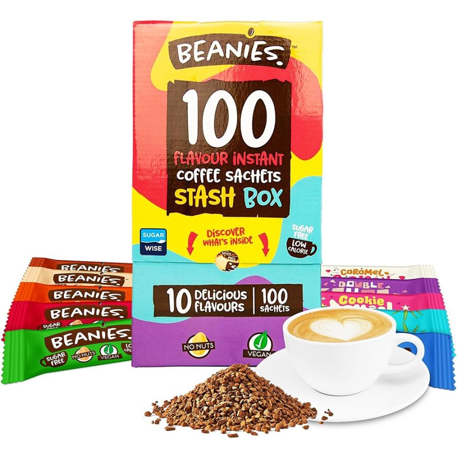 Beanies Mixed Stash Box Flavoured Instant Coffee, 100 Sachets