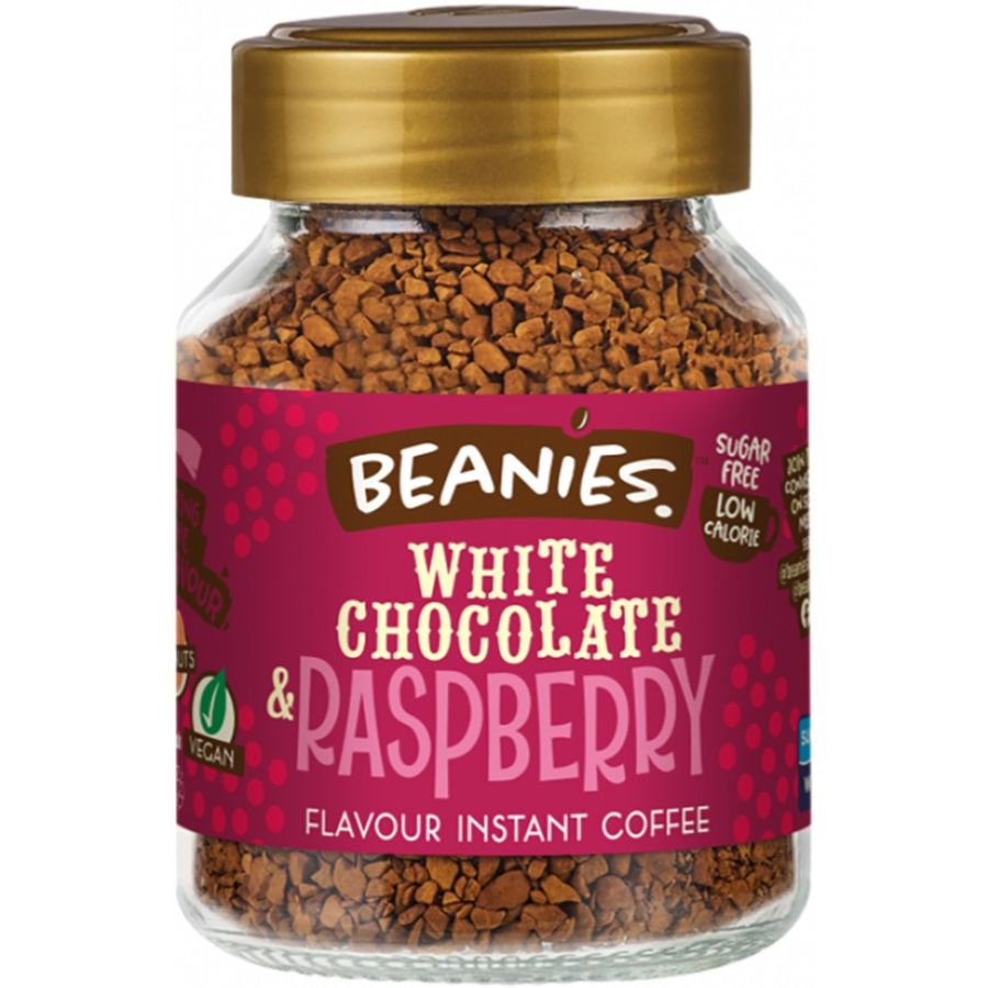Beanies White Chocolate Raspberry smaksatt snabbkaffe 50 g