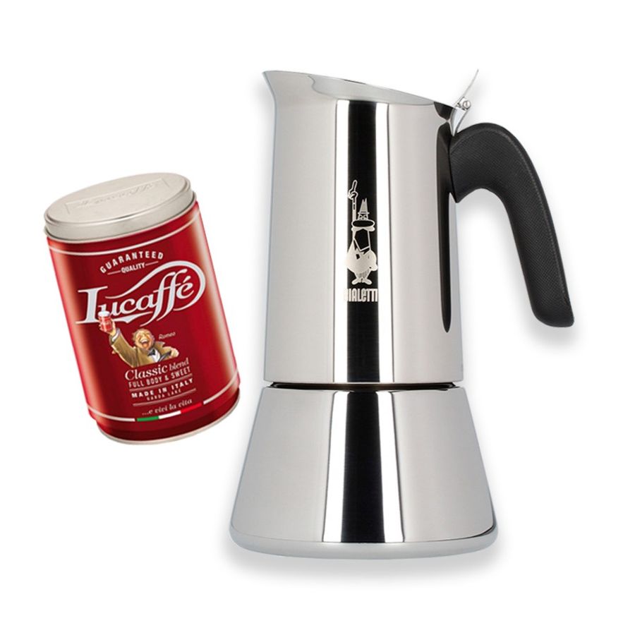 Bialetti Venus 10 koppars mokabryggare + Lucaffé Classic 250 g malet kaffe