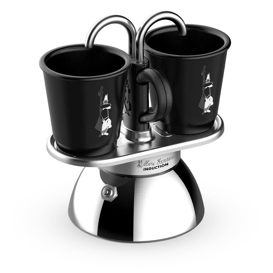 Bialetti Mini Express Induction 2 koppars mokabryggare + 2 koppar, svart