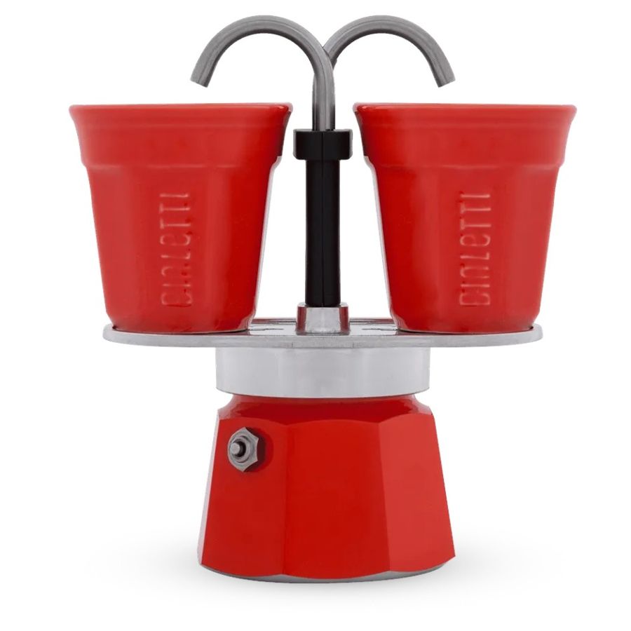 Bialetti Mini Express 2 koppars mokabryggare + 2 koppar, röd
