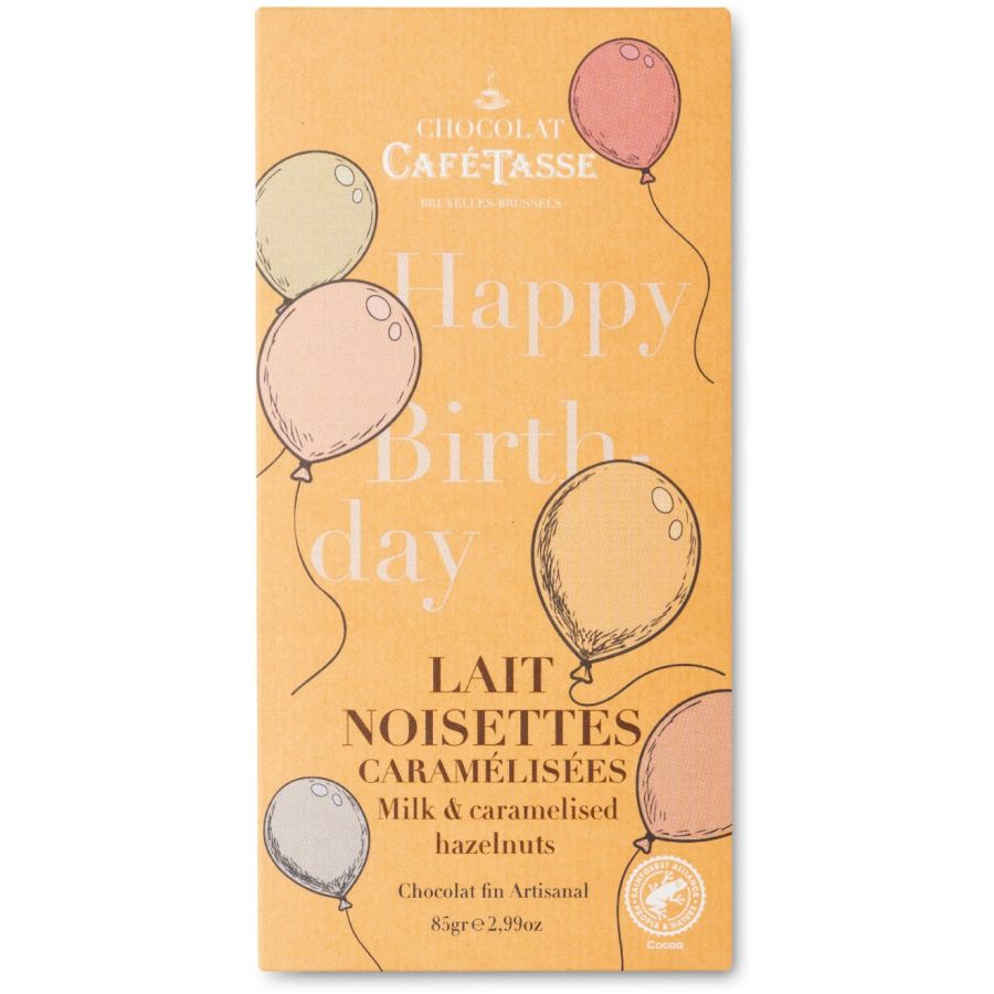Café-Tasse Happy Birthday Milk Chocolate & Caramelised Hazelnuts 85 g
