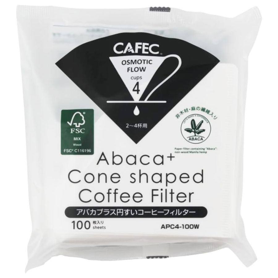 CAFEC Abaca+ Cone Shaped Coffee Filter filterpapper 4 koppar, vit 100 st