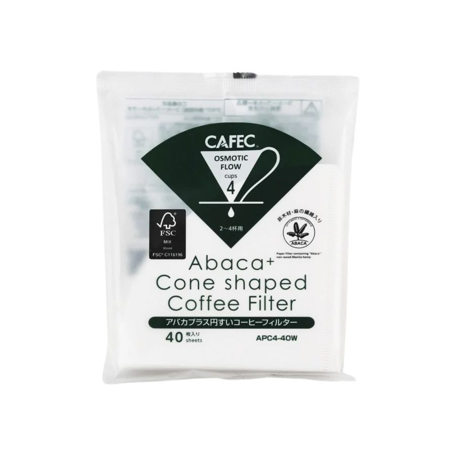 CAFEC Abaca+ Cone Shaped Coffee Filter filterpapper 4 koppar, vit 40 st