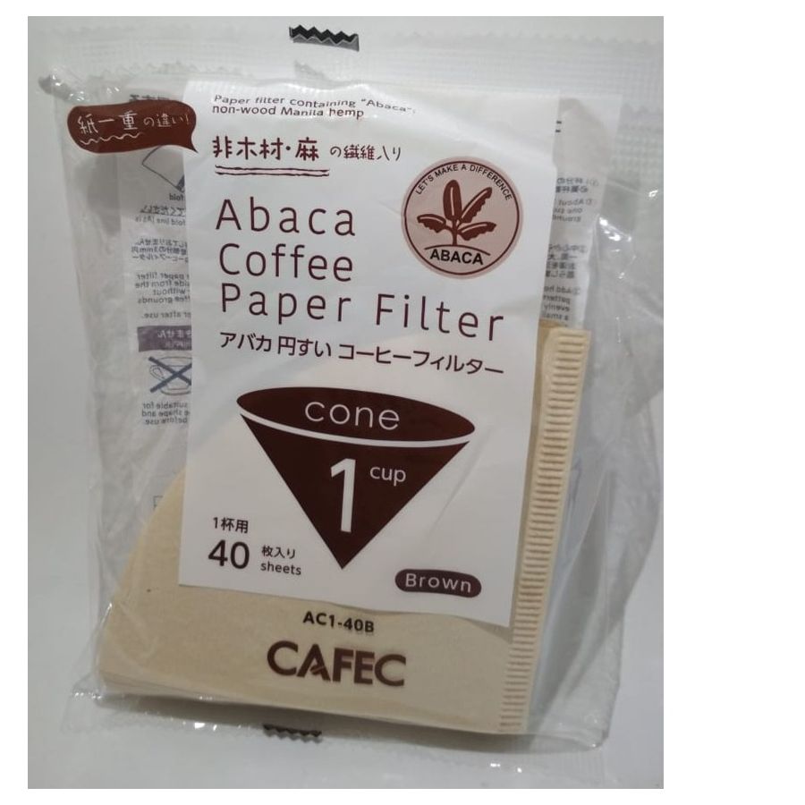 CAFEC ABACA Cone-Shaped Filter Paper 1 Cup, Brown 40 pcs