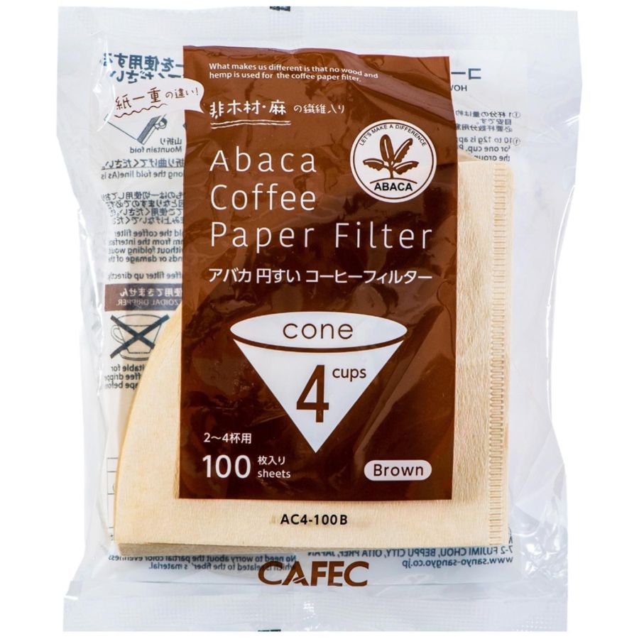 CAFEC ABACA Cone-Shaped filterpapper 4 koppar, brun 100 st