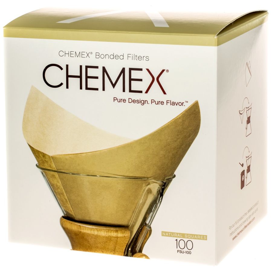 Chemex Pre-Folded Squares Natural Paper Coffee Filters for 6, 8 and 10 Cup Coffeemaker, 100 pcs