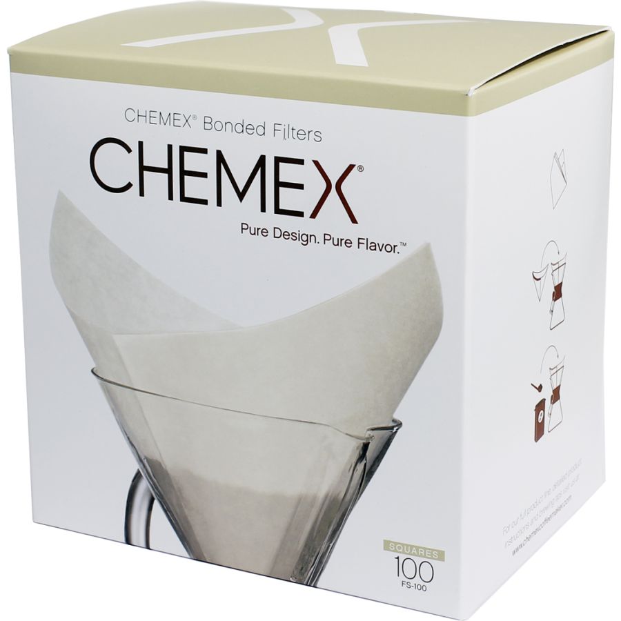 Chemex Pre-Folded Squares Paper Filters for 6, 8 and 10 Cup Coffee Maker, 100 pcs
