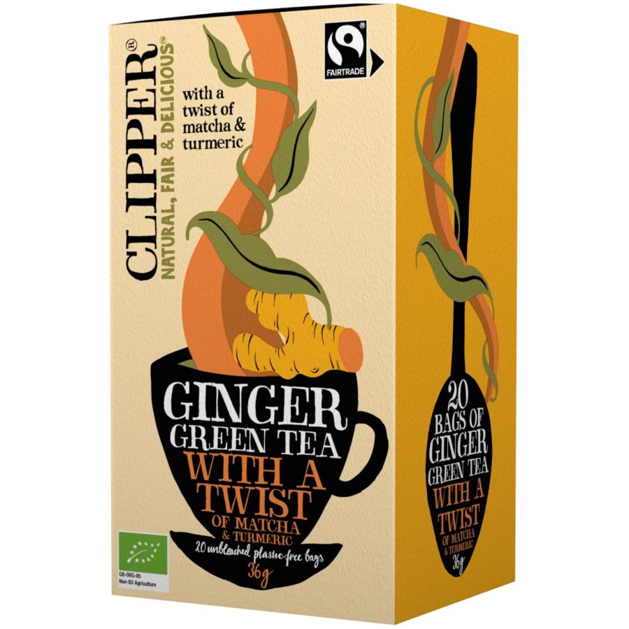 Clipper Organic Ginger Green Tea With A Twist Of Matcha & Turmeric, 20 tepåsar