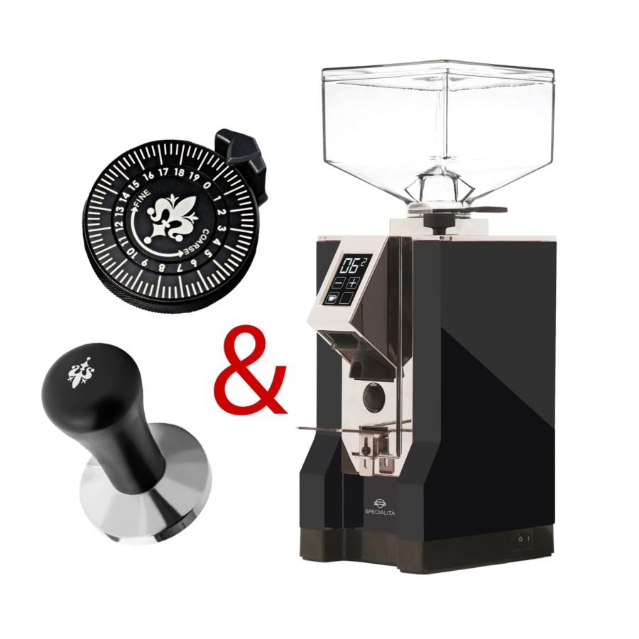 Eureka Mignon Specialità 16CR svart + King Size Dial + Extra Light Tamper 58 mm