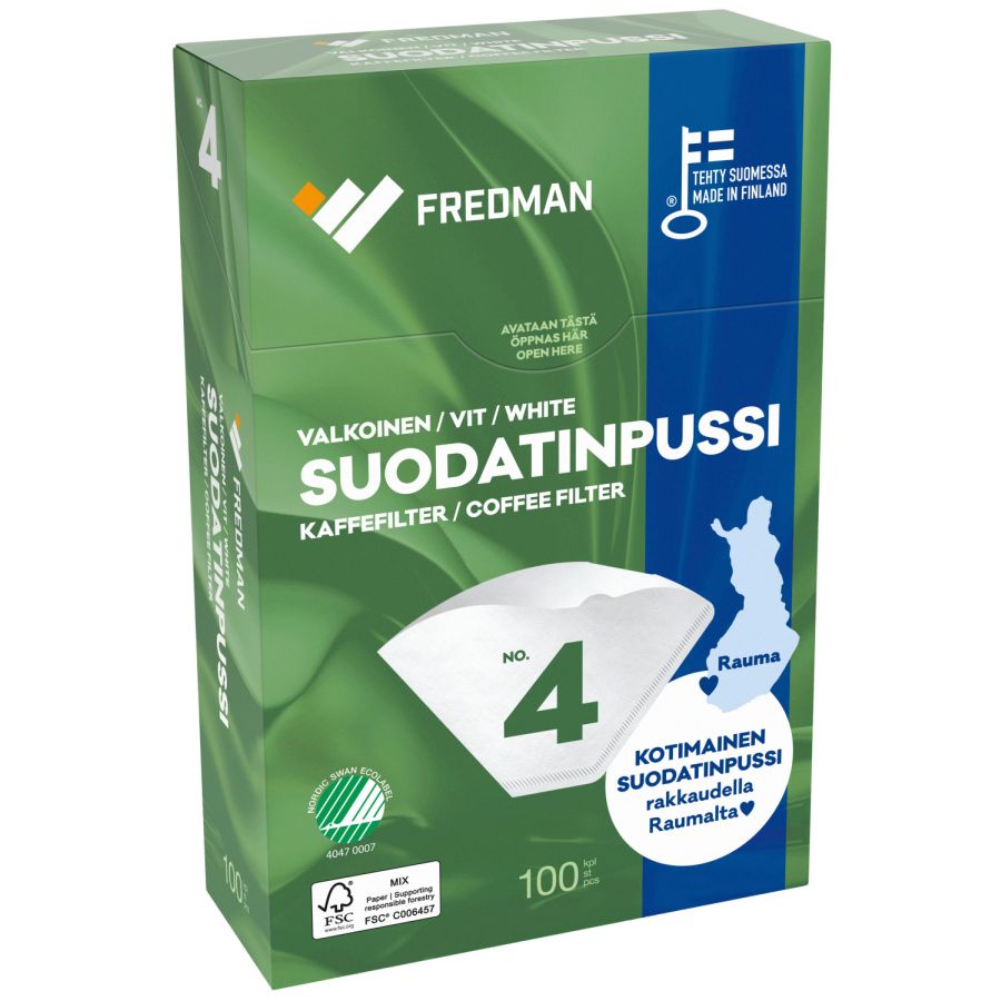 Fredman kaffefilter vit No 4, 100 st.
