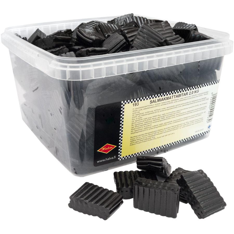 Halva Salmiaklakritsbitar, låda 2 kg