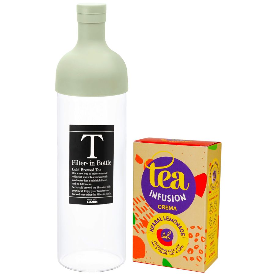Hario Filter-In-Bottle -teflaska 750 ml + Crema Herbal Lemonade 75 g