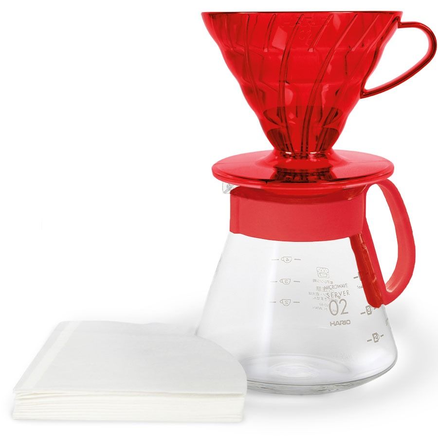 Hario V60 Dripper & Server Set Size 02, Desert Red