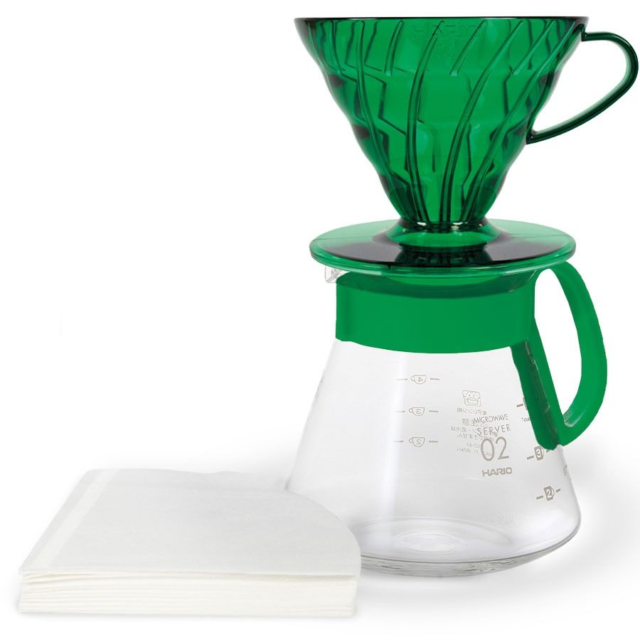 Hario V60 Dripper & Server Set Size 02, Bamboo Green