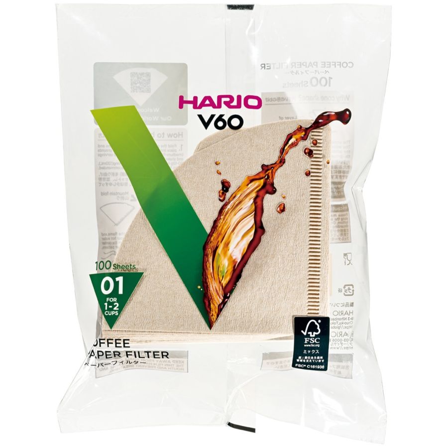 Hario V60 Misarashi oblekt kaffefilter storlek 01, 100 st