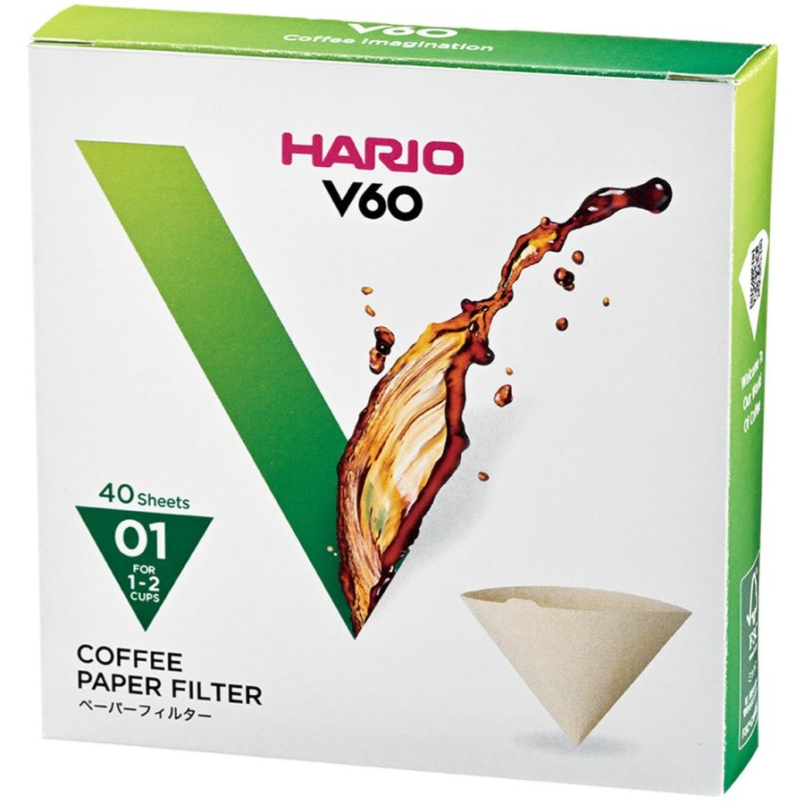 Hario V60 Misarashi  oblekta kaffefilter storlek 01, 40 st i låda