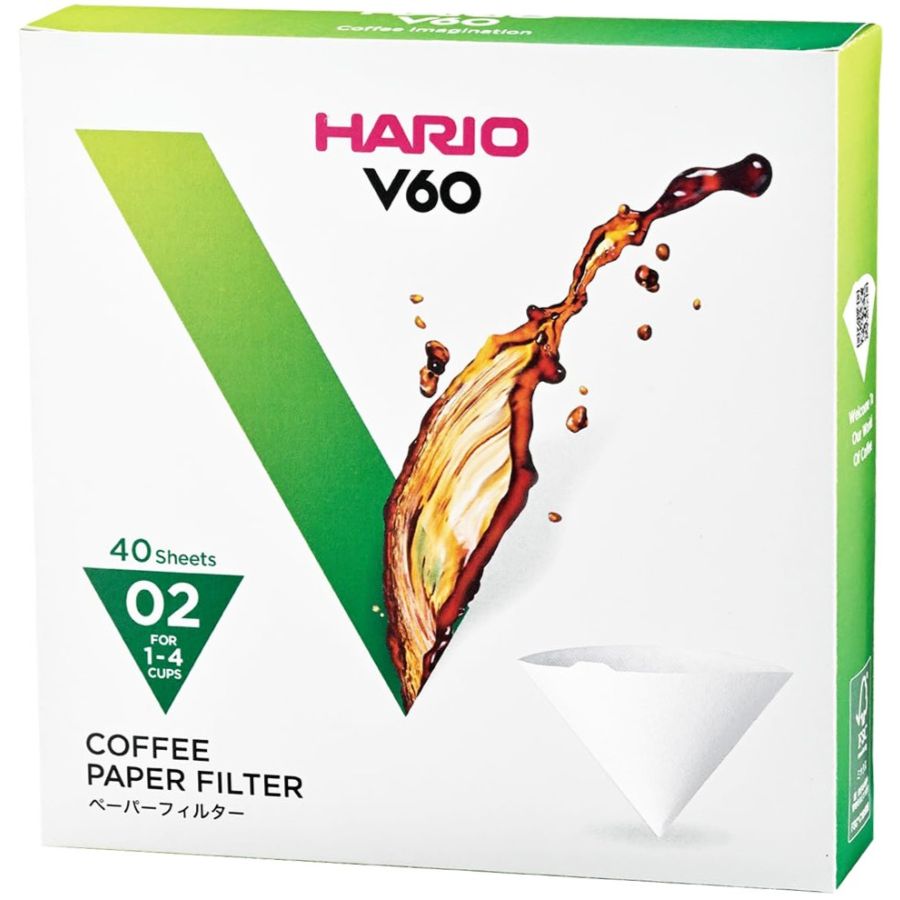Hario V60 Misarashi oblekta kaffefilter storlek 02, 40 st. i låda
