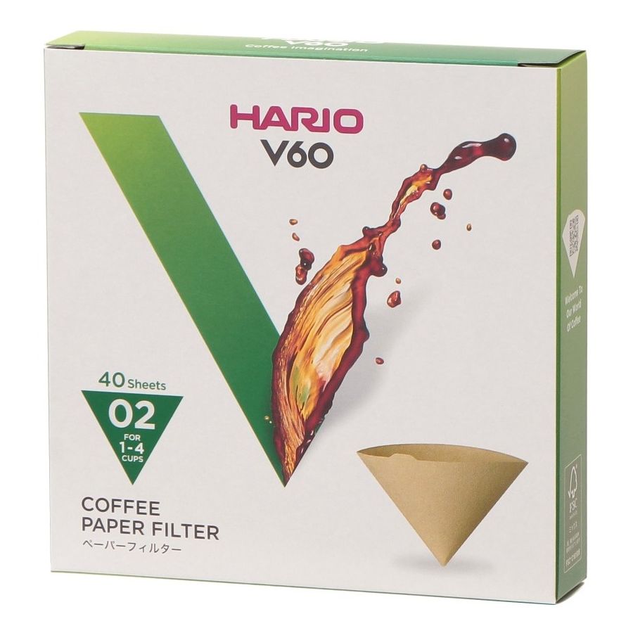 Hario V60 Misarashi oblekta kaffefilter storlek 02, 40 st. i låda