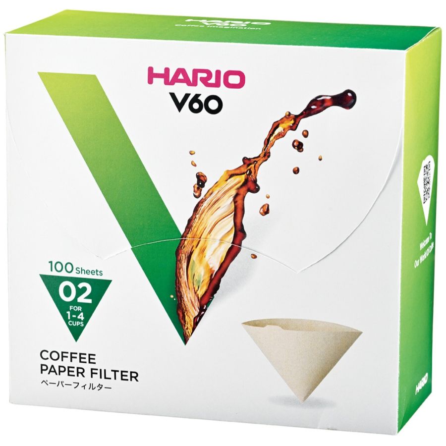 Hario V60 Misarashi oblekta kaffefilter storlek 02, 100 st i låda