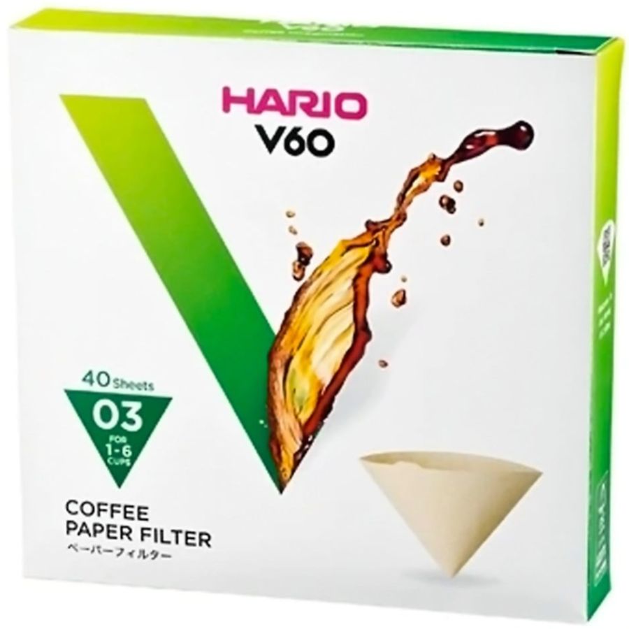 Hario V60 Misarashi oblekt kaffefilter storlek 03, 40 st i låda
