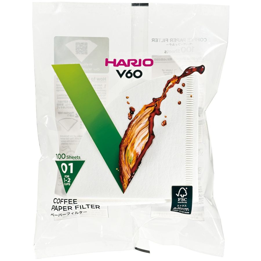 Hario V60 kaffefilter storlek 01, 100 st
