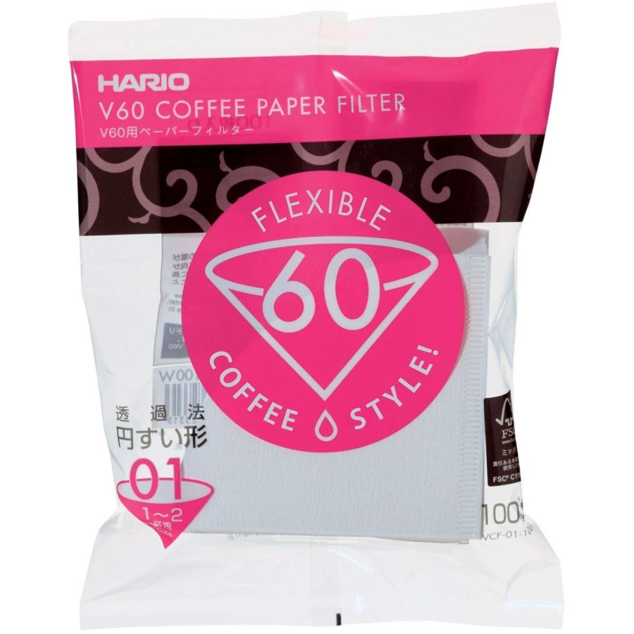 Hario V60 kaffefilter storlek 01, 100 st