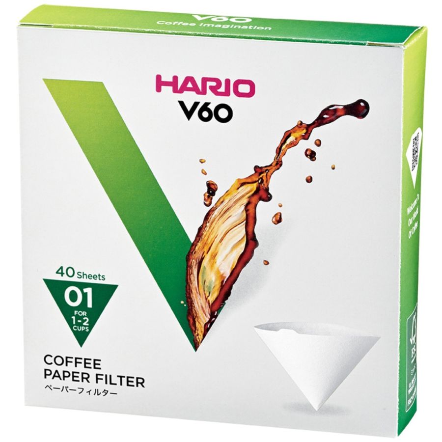 Hario V60 kaffefilter storlek 01, 40 st. i låda
