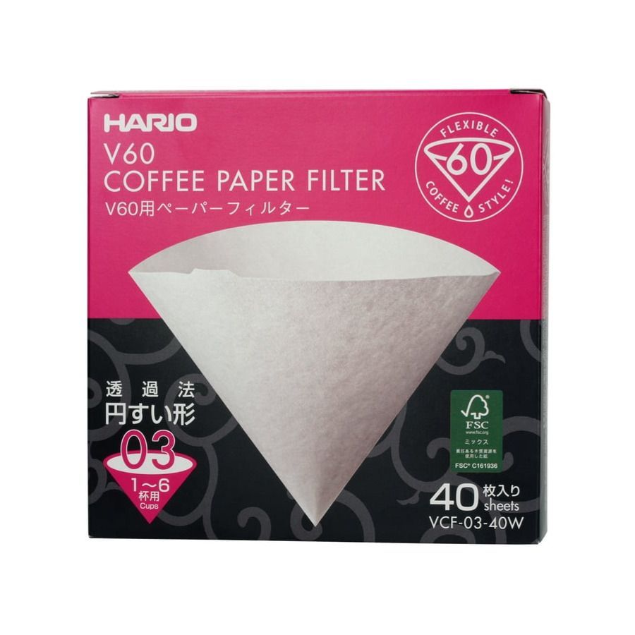 Hario V60 kaffefilter storlek 03, 40 st. i låda