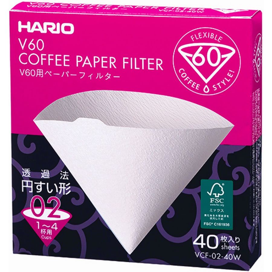 Hario V60 storlek 02 kaffefilter 40 st. i låda