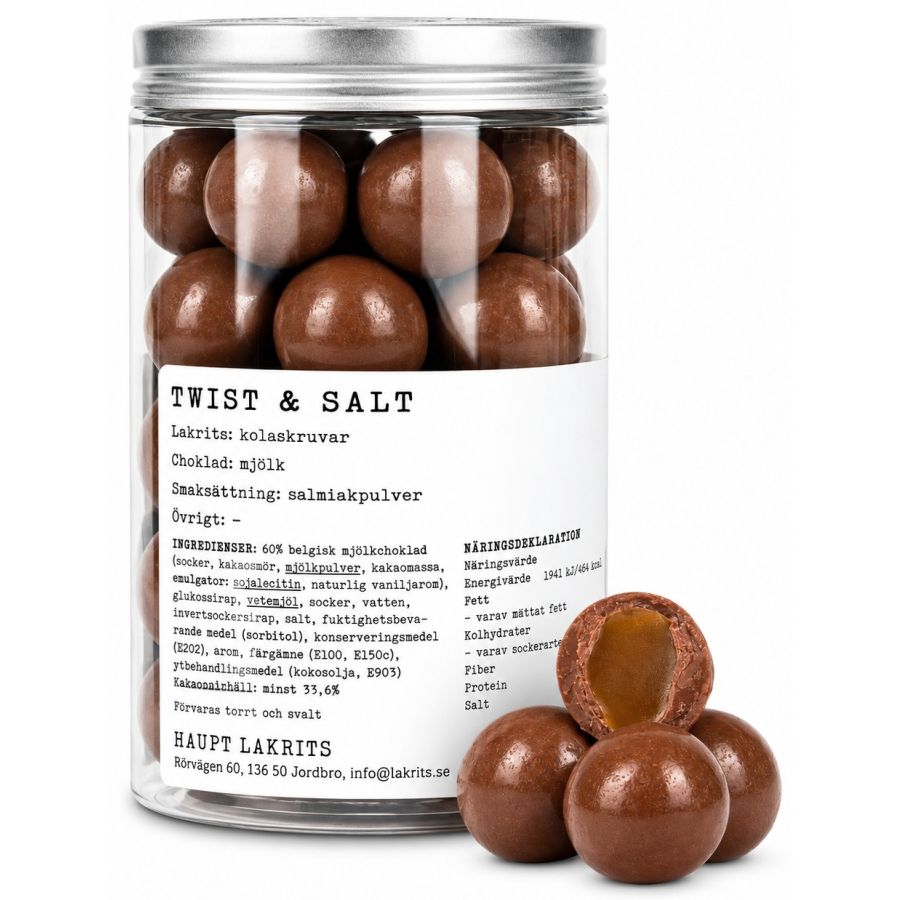 Haupt Lakrits - Twist & Salt - mjölkchoklad, kola & salmiak 250 g