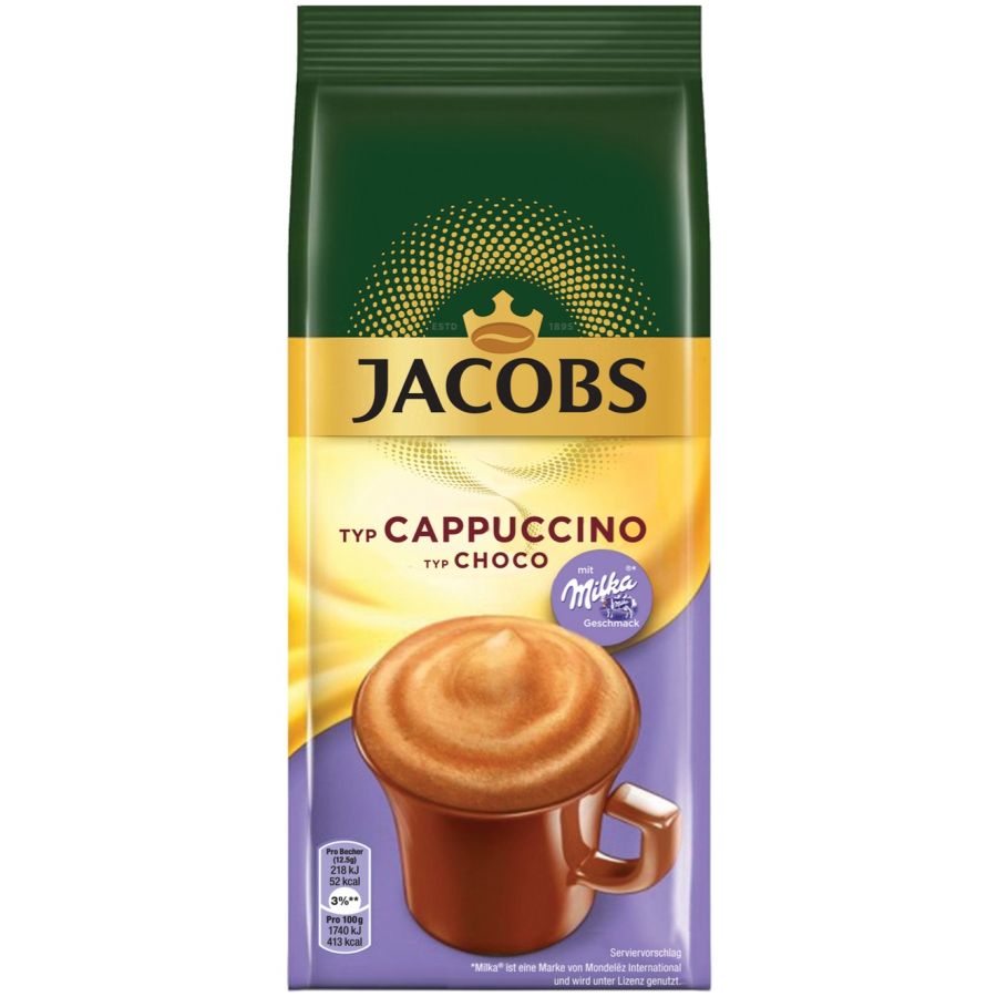 Jacobs Cappuccino Choco smaksatt snabbkaffe 500 g