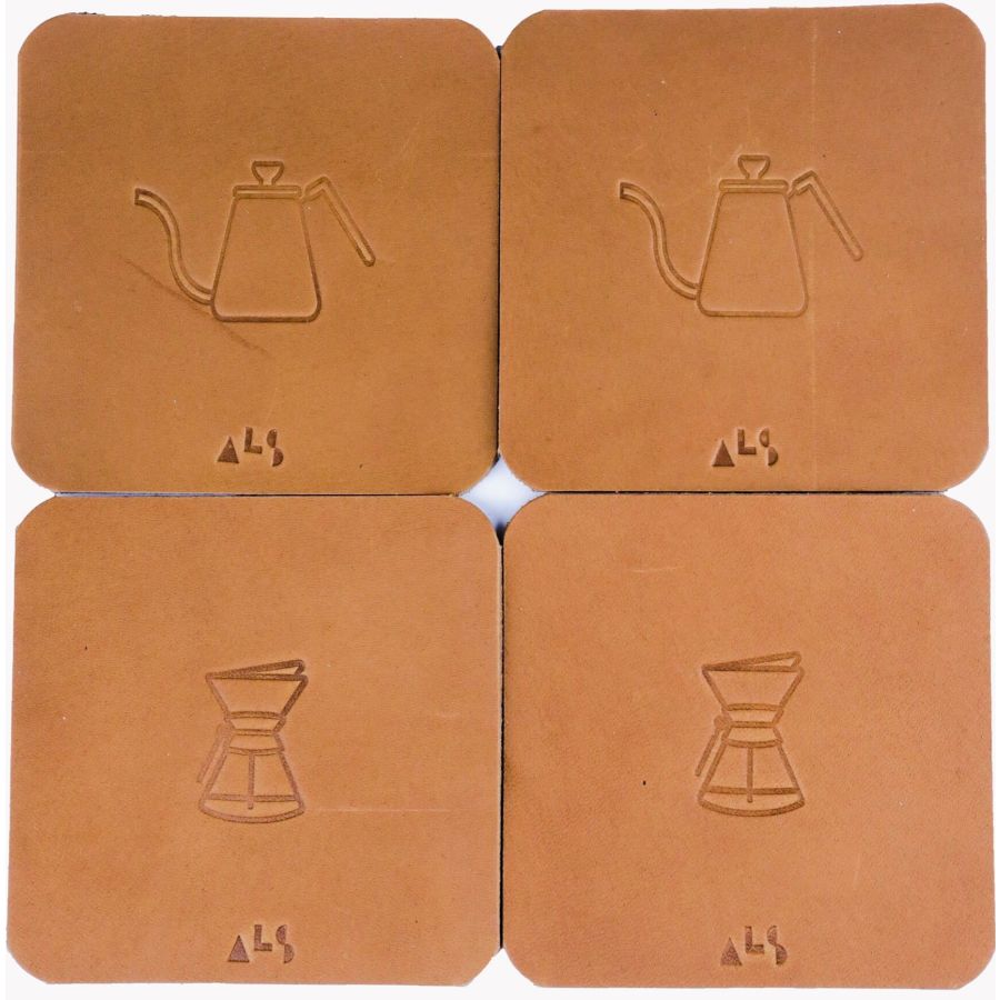 Kanso Coffee Handmade Leather Coaster Set of 4, Tanned Brown