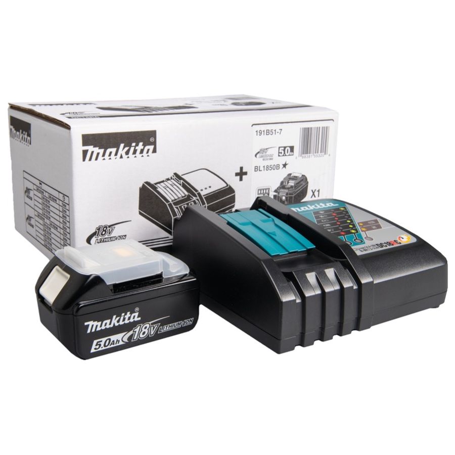 Makita 191B51-7 PowerPack DC18RC lsnabbladdare och 18V 5,0 Ah batteri