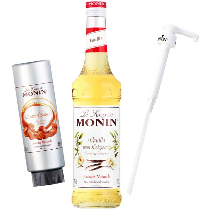 Monin Vanilla 700 ml + Monin Caramel Sauce 500 ml + Monin Syrup Pump