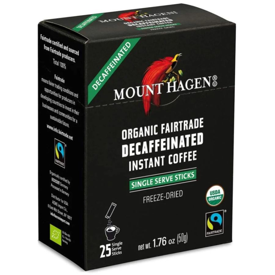 Mount Hagen koffeinfritt snabbkaffe, 25 x 2 g portionspåsar