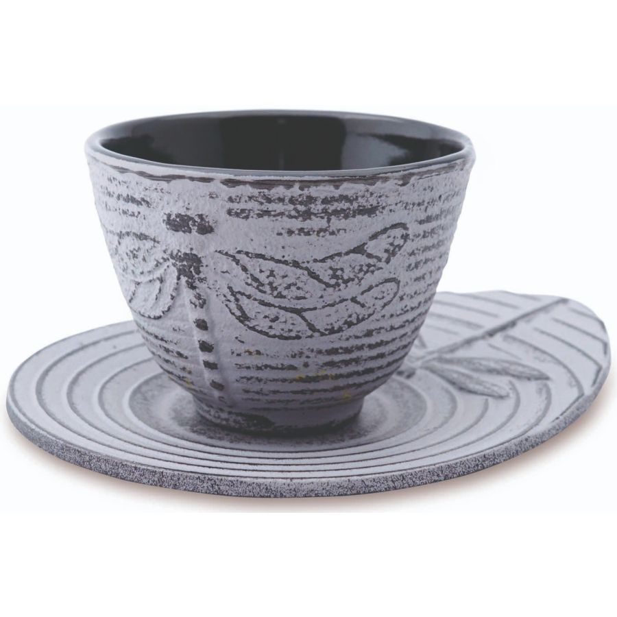 Shamila Dragonfly Iron Tea Cup with Coaster 100 ml, Grey