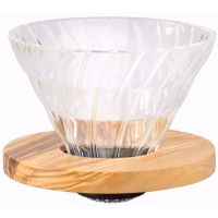 Hario Olive Wood V60 storlek 01 filterhållare i glas och olivträ