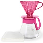 Hario V60 Dripper & Server Set -kaffeset storlek 02, Flamingo pink