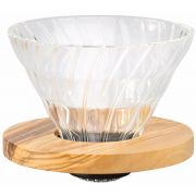 Hario Olive Wood V60 storlek 02 filterhållare i glas och olivträ